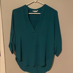 Lush Teal V-Neck Blouse